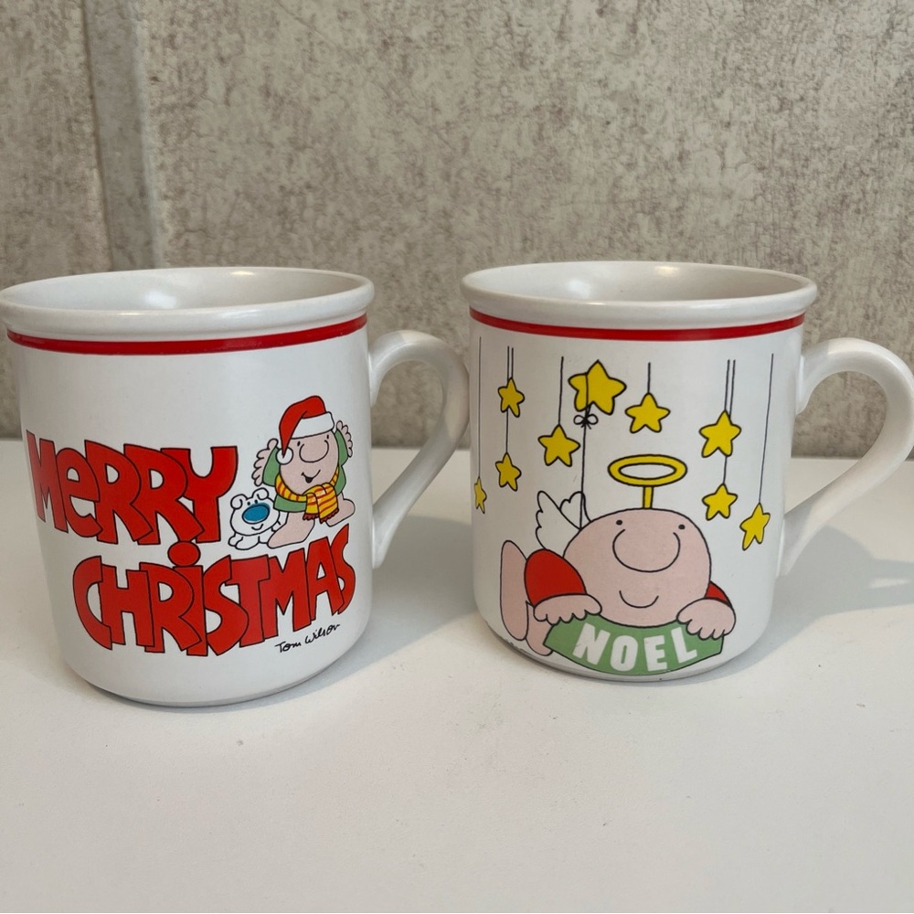 Tom Wilson Ziggy Festive Noel and Merry Christmas Mugs - Red and White Set of 2